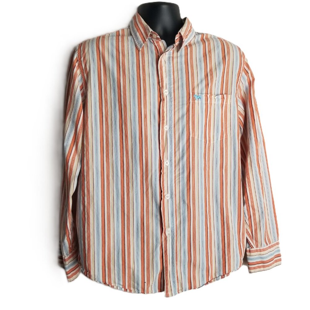 Aeropostale Striped Button Down Shirt Medium Orange Blue Y2K Coastal